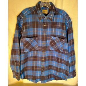 VTG ST JOHN’S BAY Flannel Shirt Button Down Blue Plaid Size Med